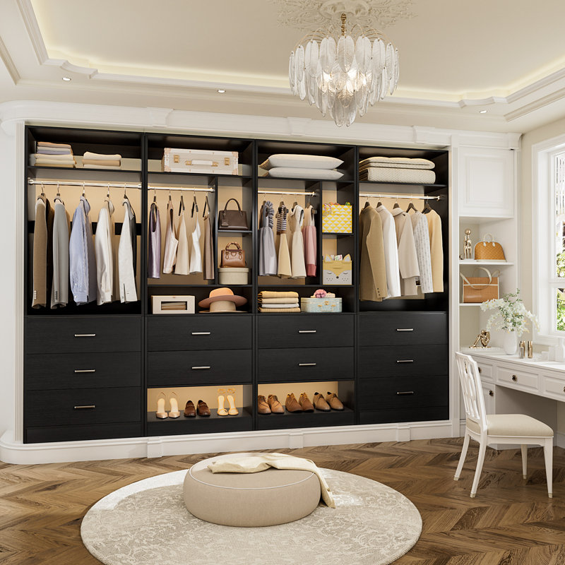 Freestanding 48" Closet System With 5 Wood Drawers ( Set Of 2 ), Black