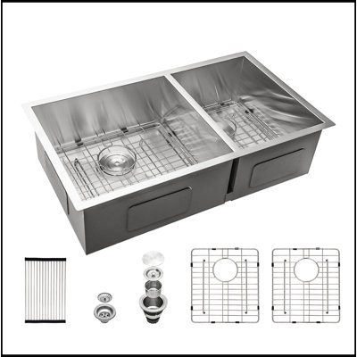Stainless Steel 33X19 Inch Undermount Double Bowl Kitchen Sink (60/40) With 9 Inch Deep Sink