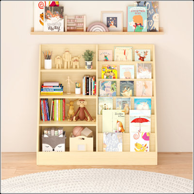 Kids Bookshelf and Toy Storage Organizer, Multifunctional 4 Tier Wooden Display Stand for Playroom and Nursery