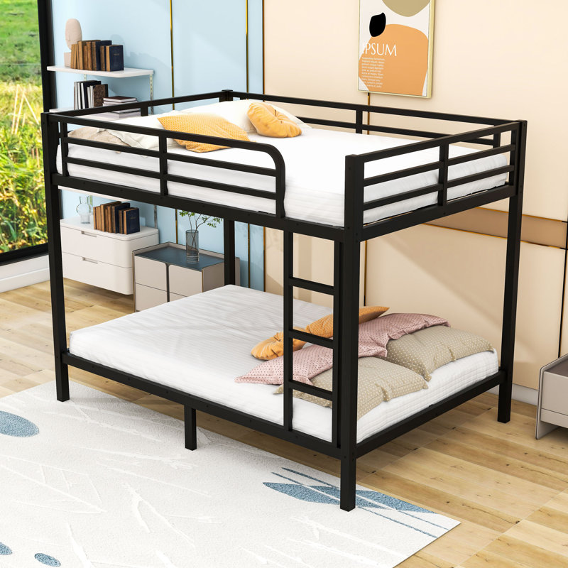 Full XL Over Full XL Metal Bunk Bed With Ladder