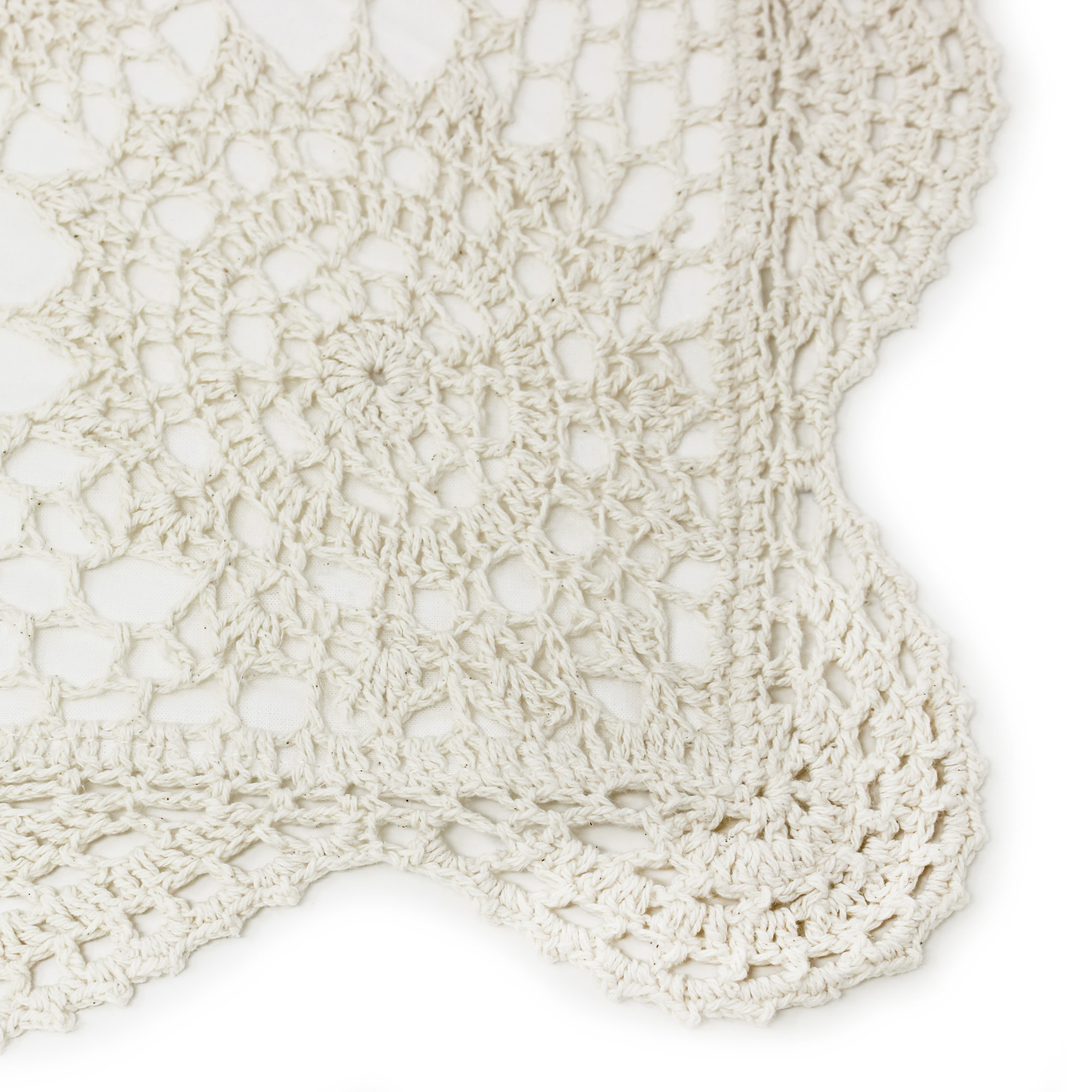 Handmade Cotton Crochet Sham and Pillowcases, Euro, Ivory