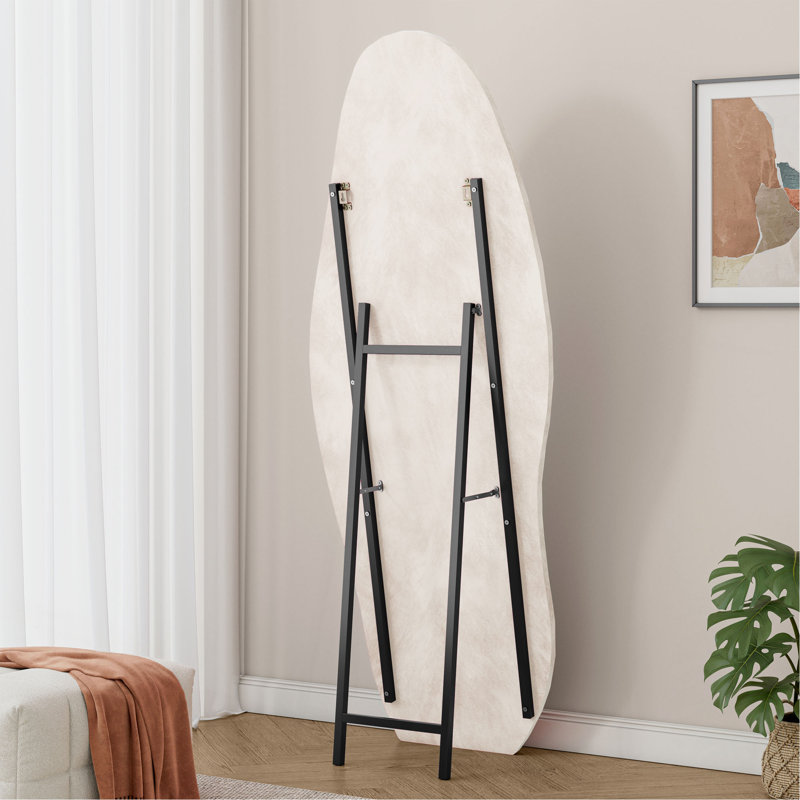 Full Length Mirror, 63" X 24" Floor Mirror/ Wall Mirror, Flannel Wrapped Wooden Frame Floor Mirror,Irregular Wavy Mirror Standing/Halling Large Wall Mirror For Bedroom,Living Room, Dressing Room