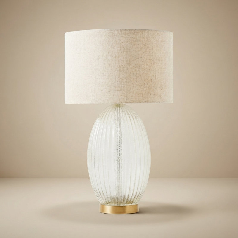 Lampe de chevet avec abat-jour en verre nervuré
