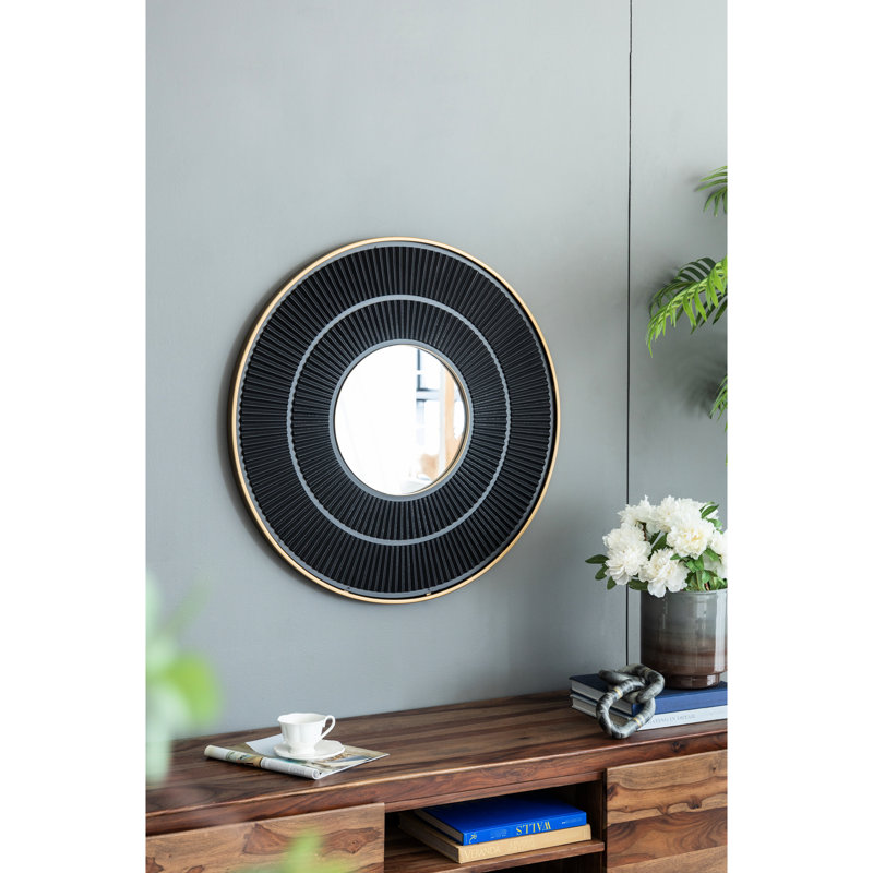 Miroir Neutre 31,5 "x 1,2" x 31,5 "avec cadre en fer doré, miroir de cadre de salon Ororns, Transforme l'espace, Noir