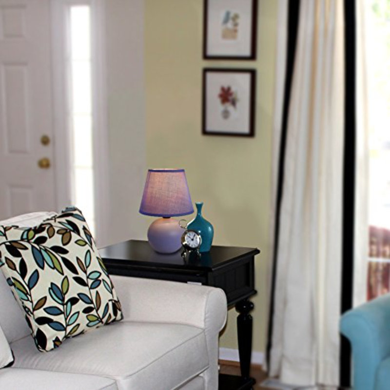 Purple Mini Ceramic Globe Table Lamp Set with Fabric Shades