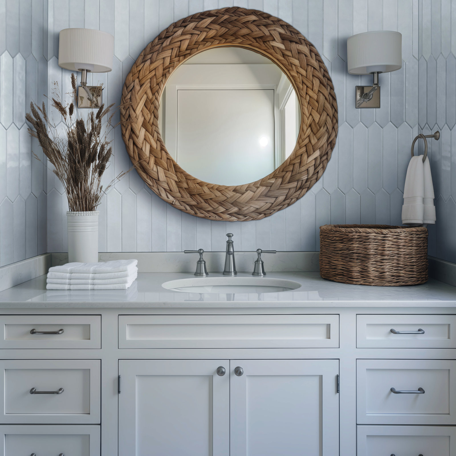 Renzo Glossy Ceramic Picket Wall Tile, Sky