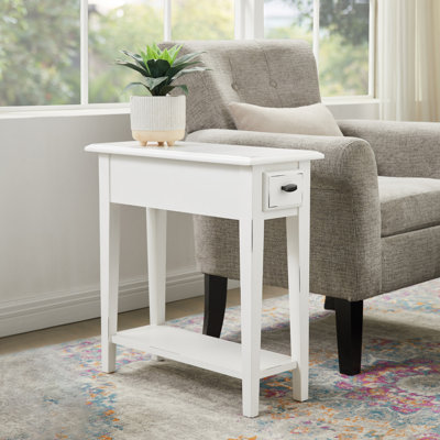 Narrow Solid Wood Side Table with Shelf