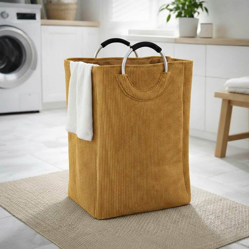 Panier à linge en velours côtelé 55L, Jaune