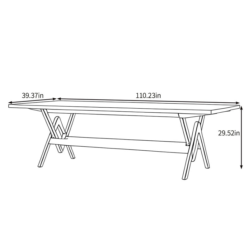 Table de salle à manger haut de gamme en bois massif, H 29,52 po x L 110,23 po x l 39,37 po
