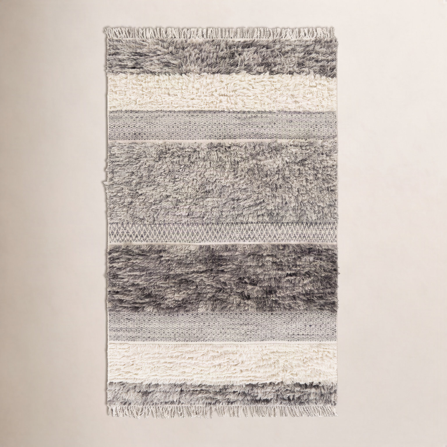 Catalina Cream Gray Flatweave Striped Wool Rug, Rectangle 8' x 10'