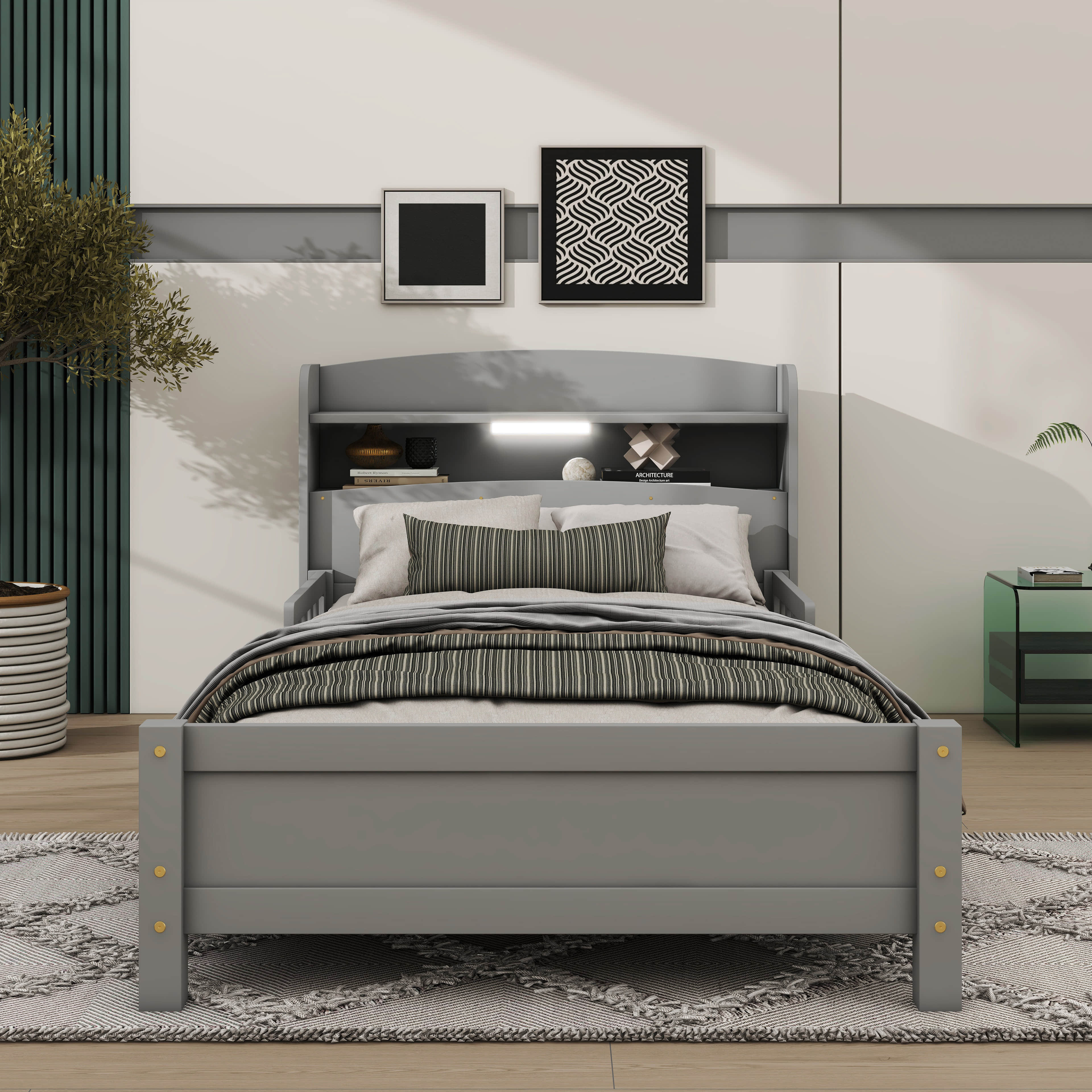 Latitude Run® Platform Bed With Bookcase Headboard & Motion-Sensing LED ...