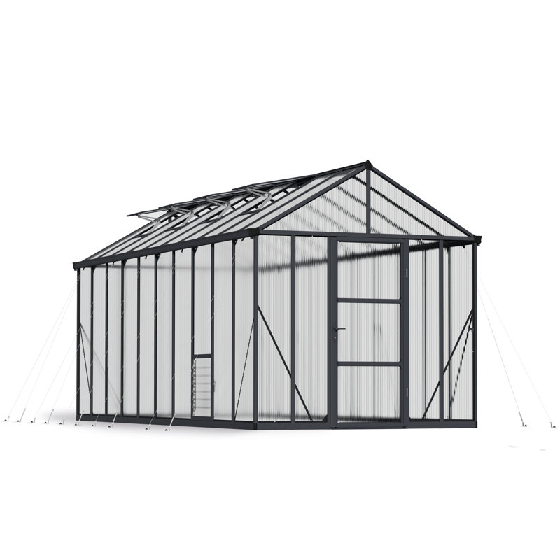 Palram - Canopia Glory 8' W x 20' D Premium Walk-In Hobby Twin Wall Polycarbonate Aluminum Frame Greenhouse Kit with Roof Vents - Gray