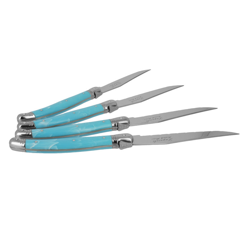 Ensemble de 4 couteaux à steak Laguiole French Home avec fausses poignées turquoise