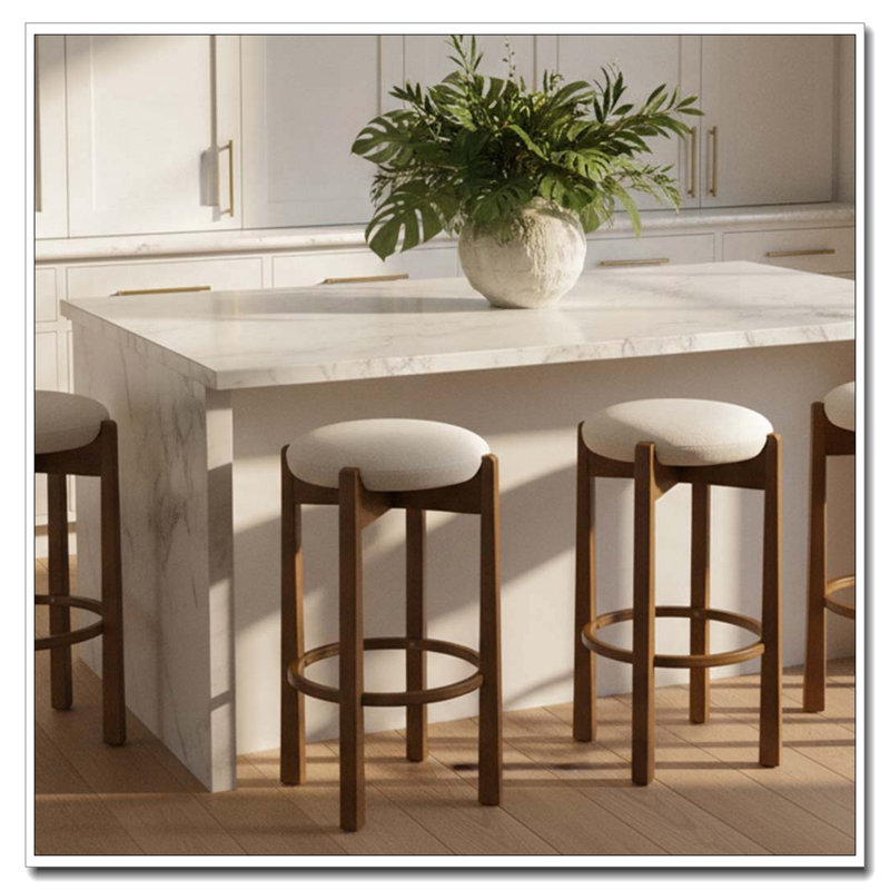 Wooden Upholstered Barstool, Dark Walnut
