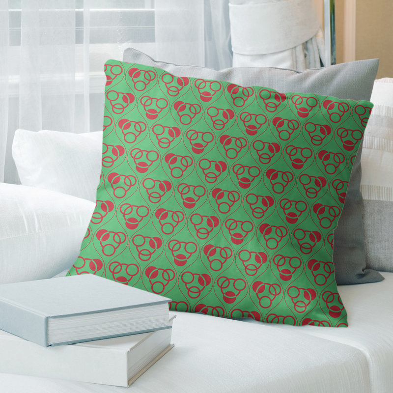 Coussin décoratif 14 po, 14 po x 14 po, Rouge / Vert