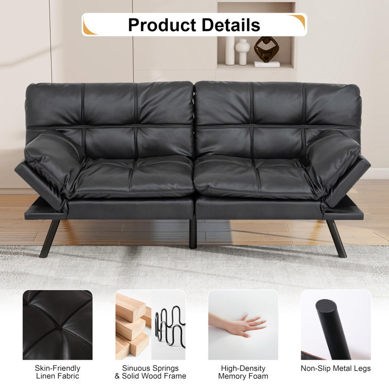 Futon Sofa Bed, Blue Armless Futon Sleeper Sofa Loveseat Convertible Memory Foam Couch Bed For Small Compact Living Spaces,Apartment