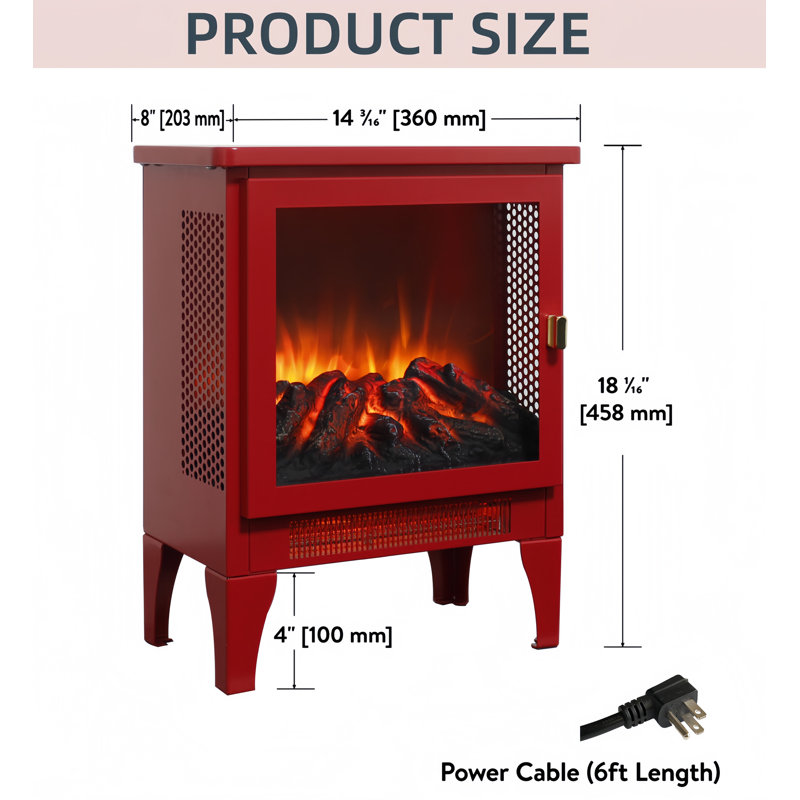 Freestanding Electric Fireplace Stove Heater With 3d Flame Effect, Red