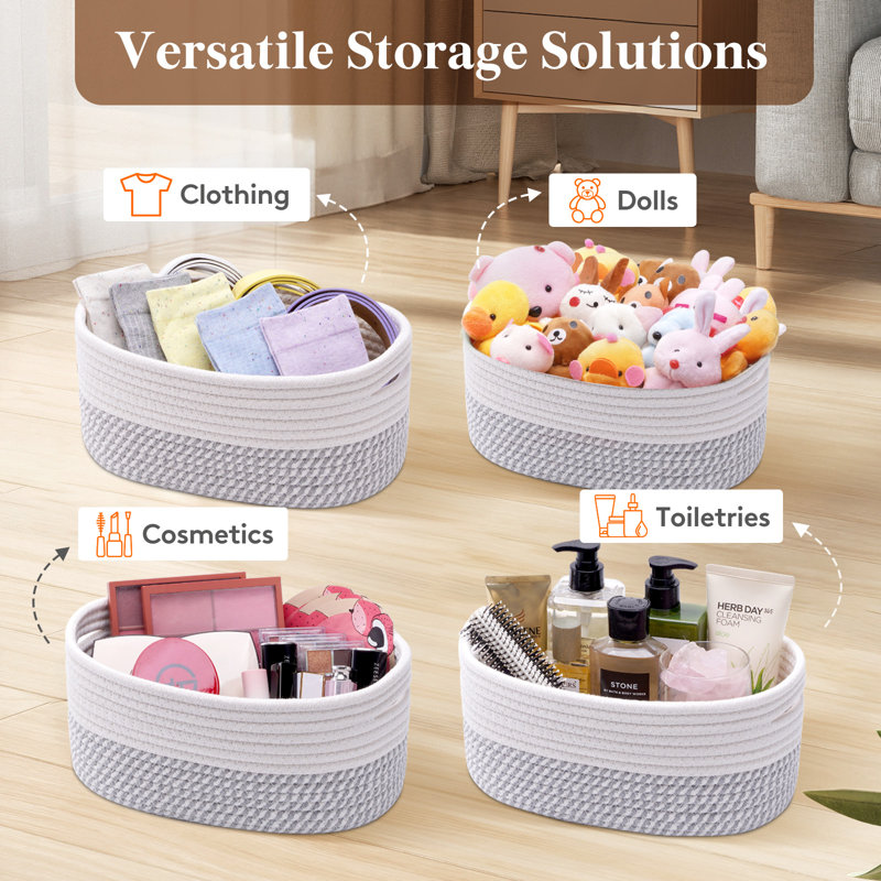 6 Pack Woven Baskets For Storage, Cotton Rope Baskets Cube Storage Bins, Cute Small Shelf Baskets For Organizing, Round Storage Box Caddy For Closet, Living Room, Bedroom, Playroom,