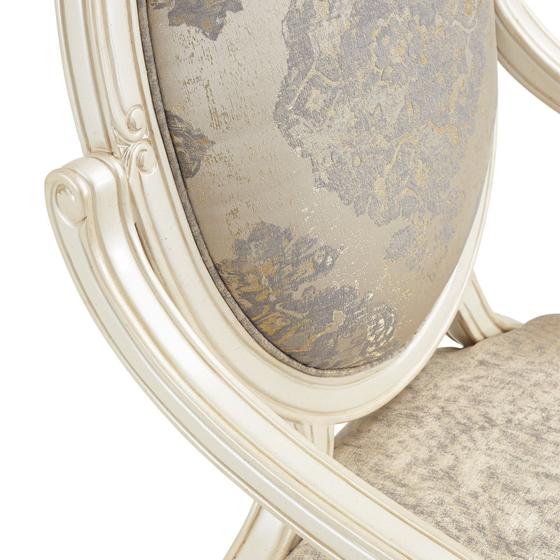 Elegant Beige Leather & Wood Handcrafted Traditional Accent Chair