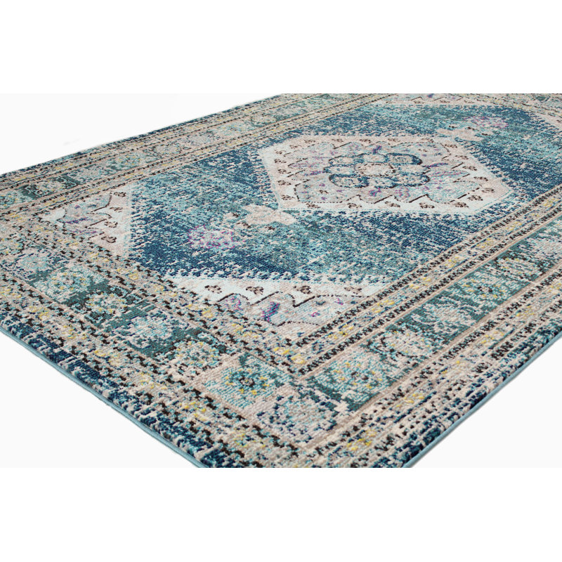 Tapis bleu sarcelle / gris Gantz, Rectangle 5 pi x 7 pi 6 po