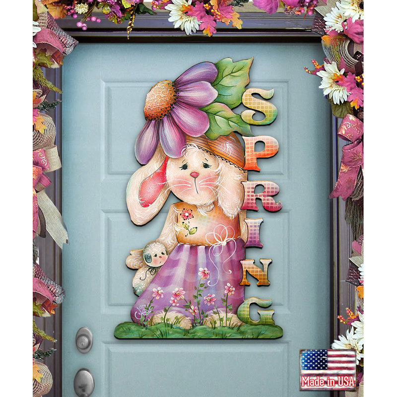 Spring Bunny Wreath Wooden Door Hanger