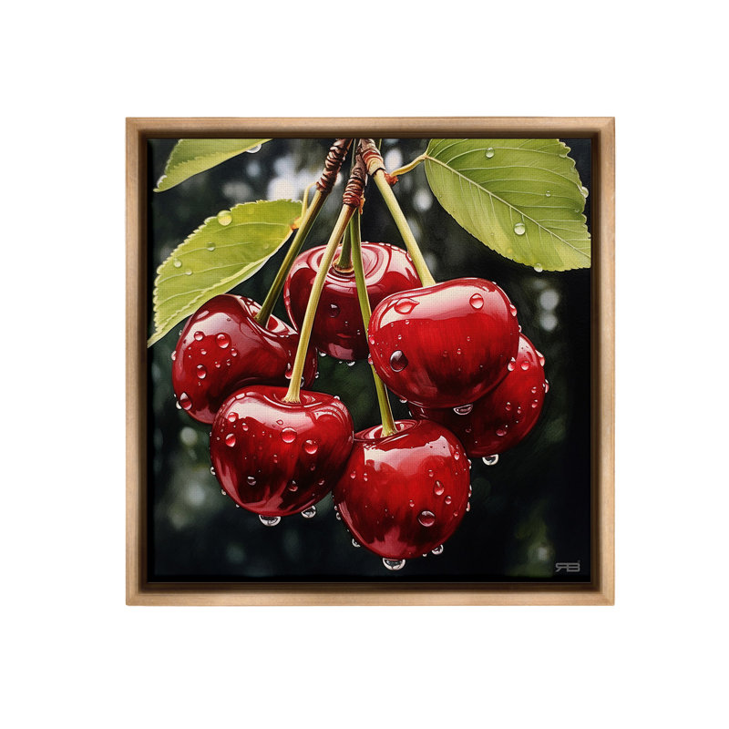 "Cerises avec gouttelettes d'eau" par RB sur toile, Brun, H 25 po x l 25 po