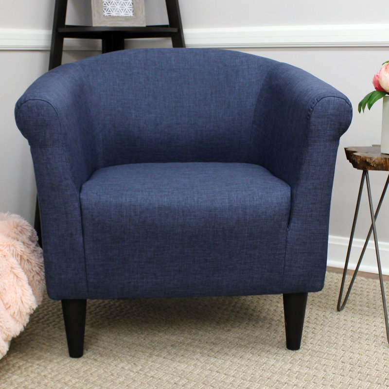 Liam Upholstered Barrel Chair, Jitterbug Navy Performance Basketweave