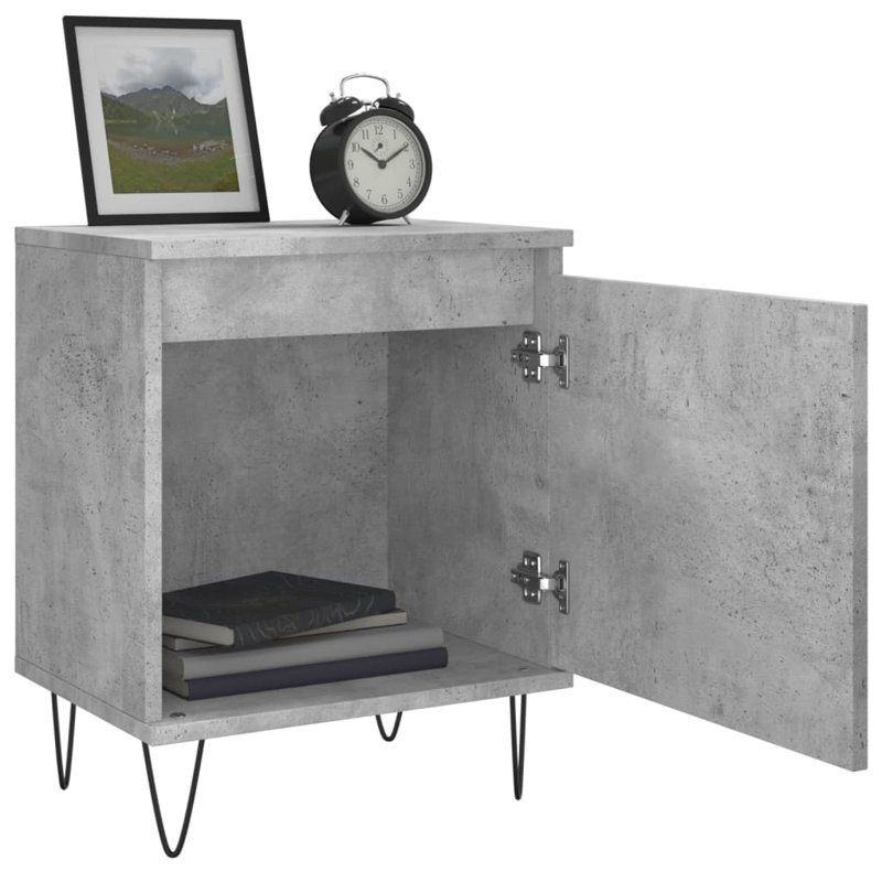 Bismarck 40cm W Iron Bedside Table, Concrete Grey, Set of 2