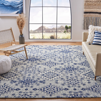 Tapis gris / bleu marine en laine touffeté à la main Vahakn