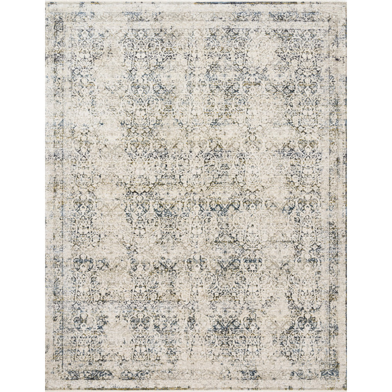 Tapis ivoire / bleu sarcelle / or Fuhrman, Rectangle 3 pi 7 po x 5 pi 2 po