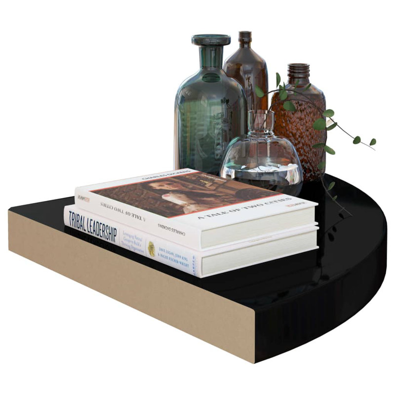 Wall Corner Shelf Floating Corner Shelf Wall Mounted Display Shelf, 13.8" H x 13.8" W x 1.5" D, High Gloss Black