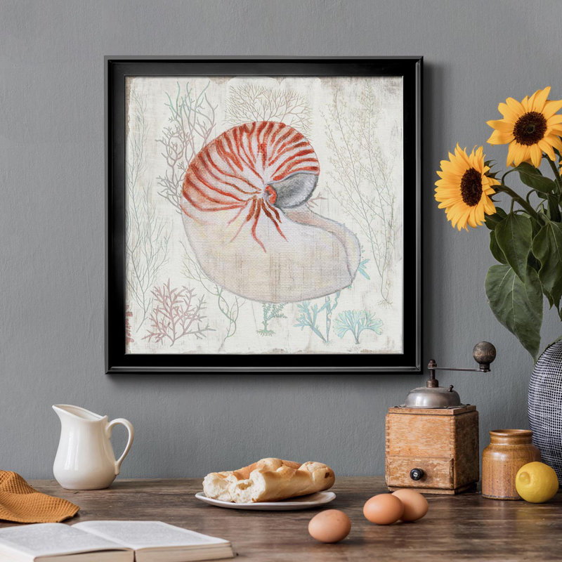 Corail et coquille I - peinture sur toile encadrée, Noir, H 26,5 po x l 26,5 po x P 1,5 po