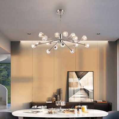 16-Light shiny nickel iron chandelier with clear crystal shades