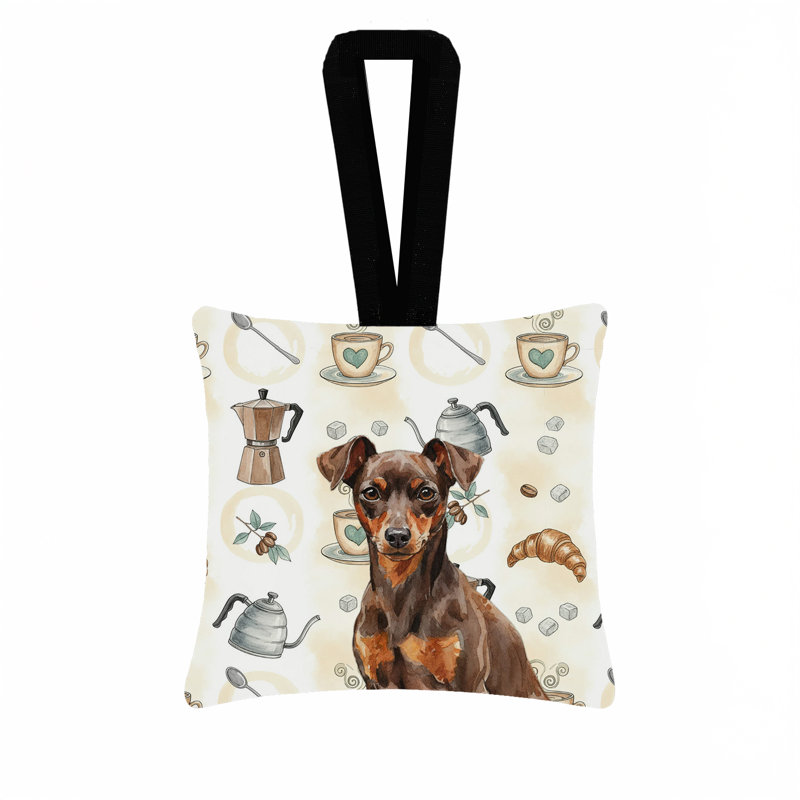 Ornement en forme de barre de café carrée et chocolat, Miniature pinscher chocolat et rouille