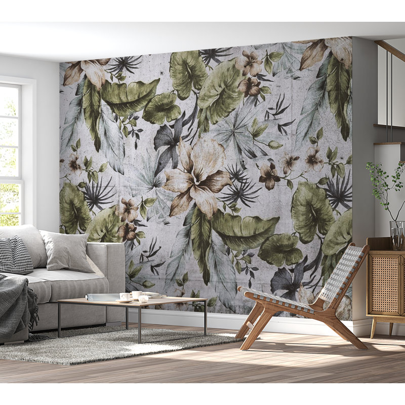 Murale florale Auralee, L 77 po x L 55 po, Vert / Naturel