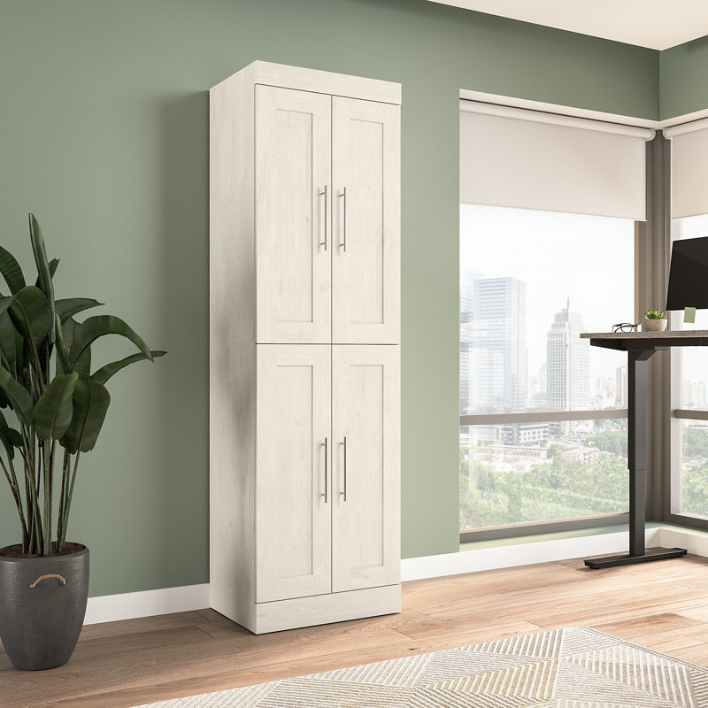 Arlex Shelving Unit with Doors, Linen White Oak, 84" H x 36" W x 19" D
