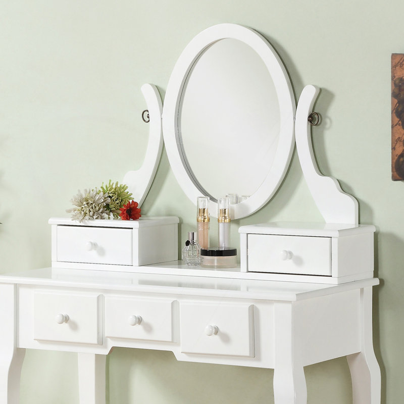 Wood Make-Up Vanity Table And Stool Set, White