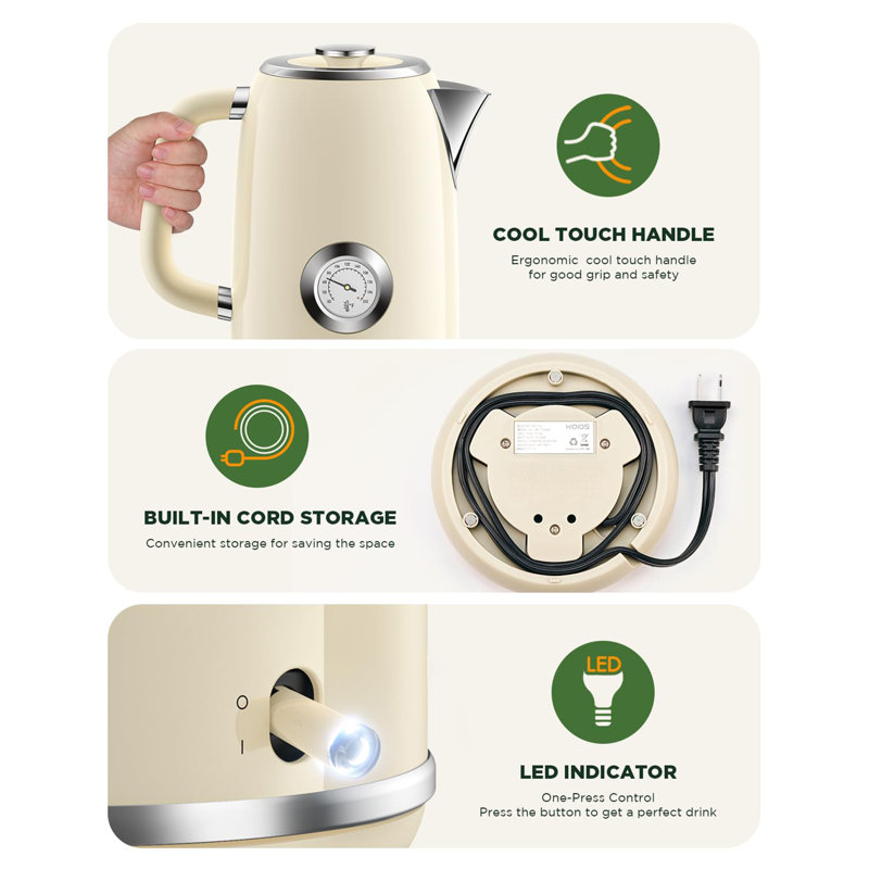 Chauffe-eau 1,8 L avec thermomètre, Beige