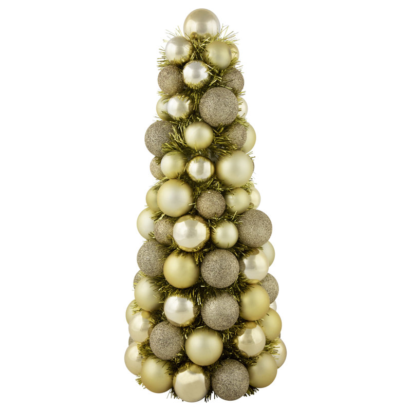 Arbre de Noël 15,75 po à 3 finitions avec boule incassable et guirlande, Jaune