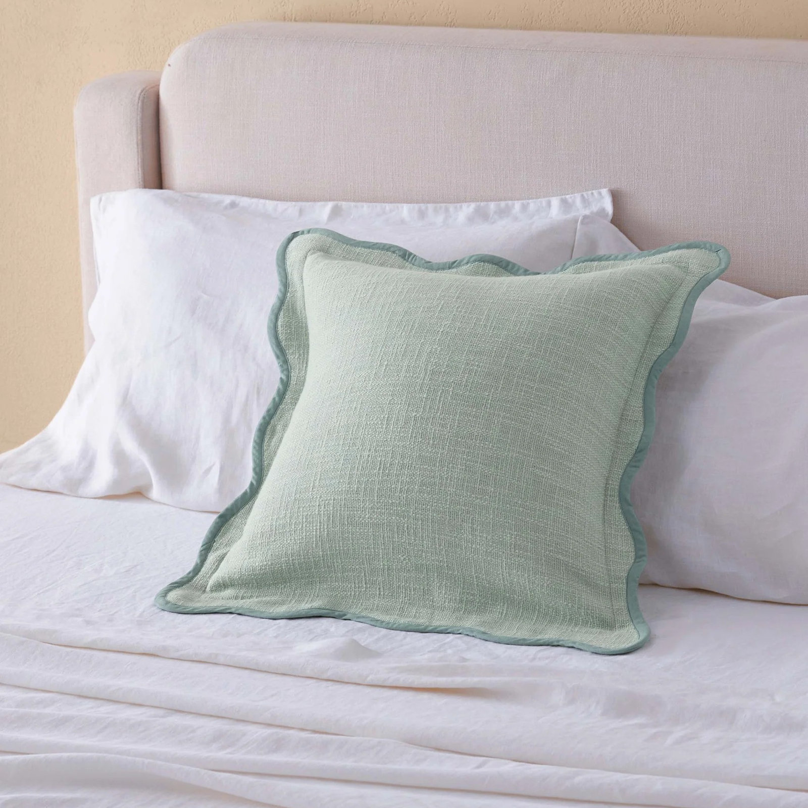 Double Stitch Scalloped Cotton Throw Pillow , Green Forest