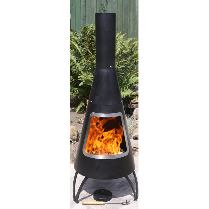 Conical Steel Chimenea, Stainless Steel/Black