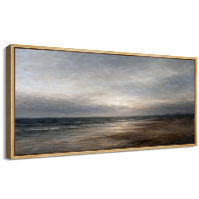 Moody Beach Sunset Coastal Landscape Neutral Ocean Wall Decor Extra Large Pictures Framed Canvas Print Wall Art