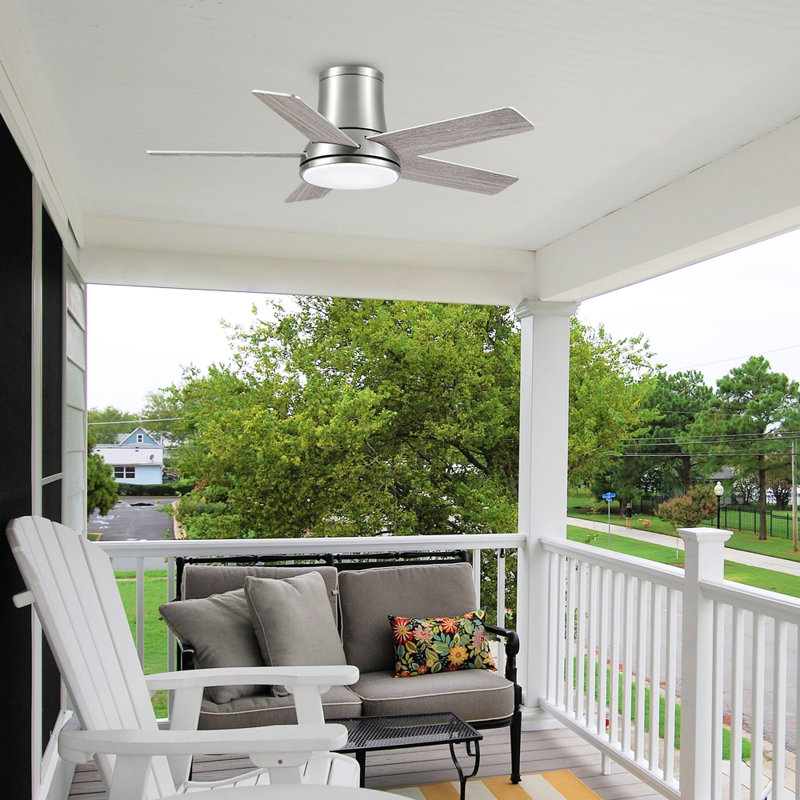 Cryise 42" Indoor Brushed Nickel Flush Mount Ceiling Fan With LED Light, Remote Control And 5 Two-Tone Blades, 42" Wide
