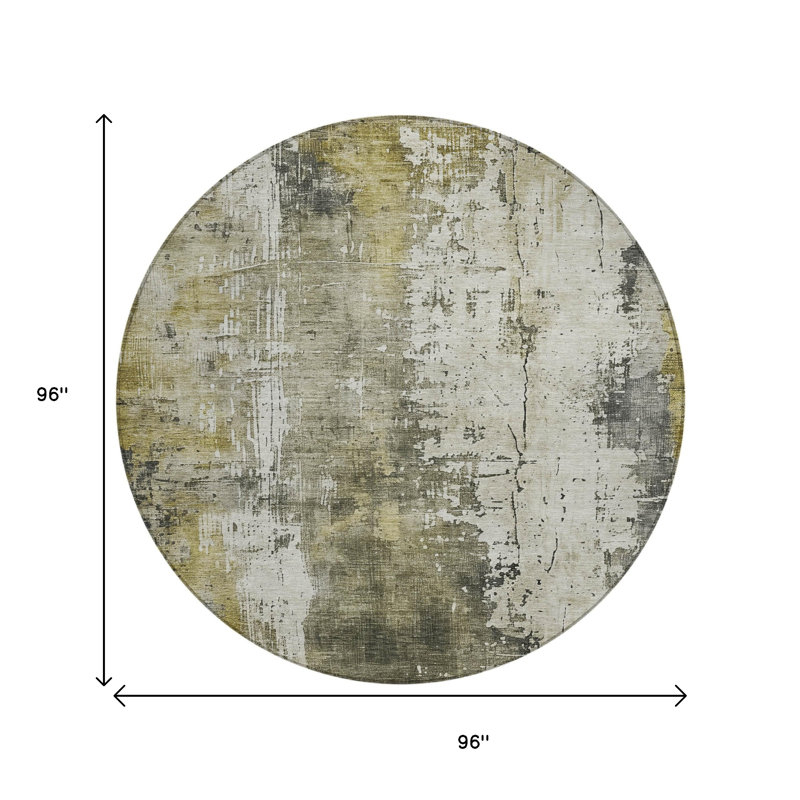 Tapis extérieur rond lavable abstrait étain et ivoire 8 pi