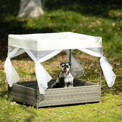 Lit d'extérieur pour chien en PE, housse, rideau en maille, structure, support de 2 pouces, enclos pour animaux saisonniers de jardin, coussin d'épaisseur, tube carré, patio à coussin d'eau