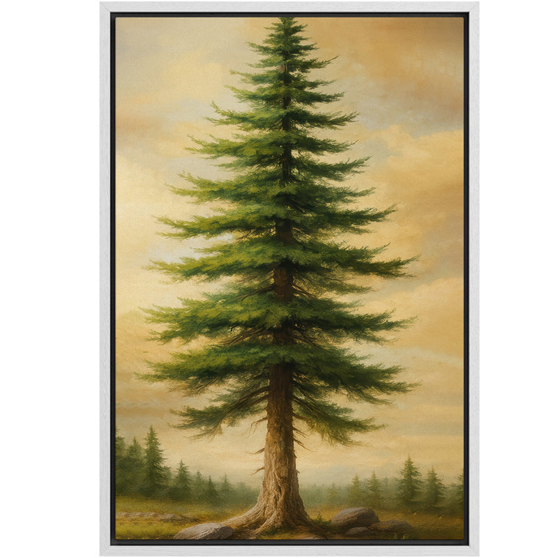 «Lone Pine Tree Golden Horizon Scenic Landscape», reproduction d'art sur toile encadrée très grande, H 24 po x l 16 po, Blanc