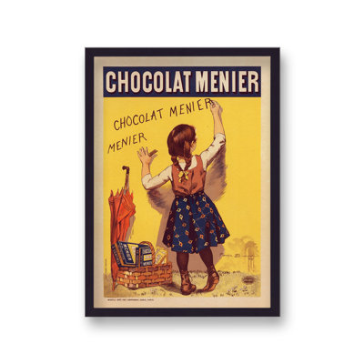 Vintage Chocolat Menier Young Girl Writing on Wall 1 Piece Single Picture Frame Wall Art