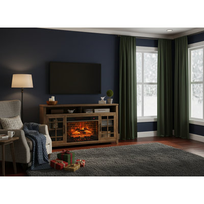 Meuble télé 55 po pour téléviseur de 60 po ou moins avec foyer électrique à quartz de 1500 W et bois de grange récupéré