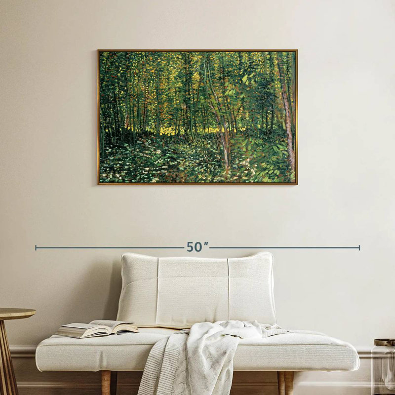 Arbres et sous-bois, 37 po x 25 po, Cadre flottant doré