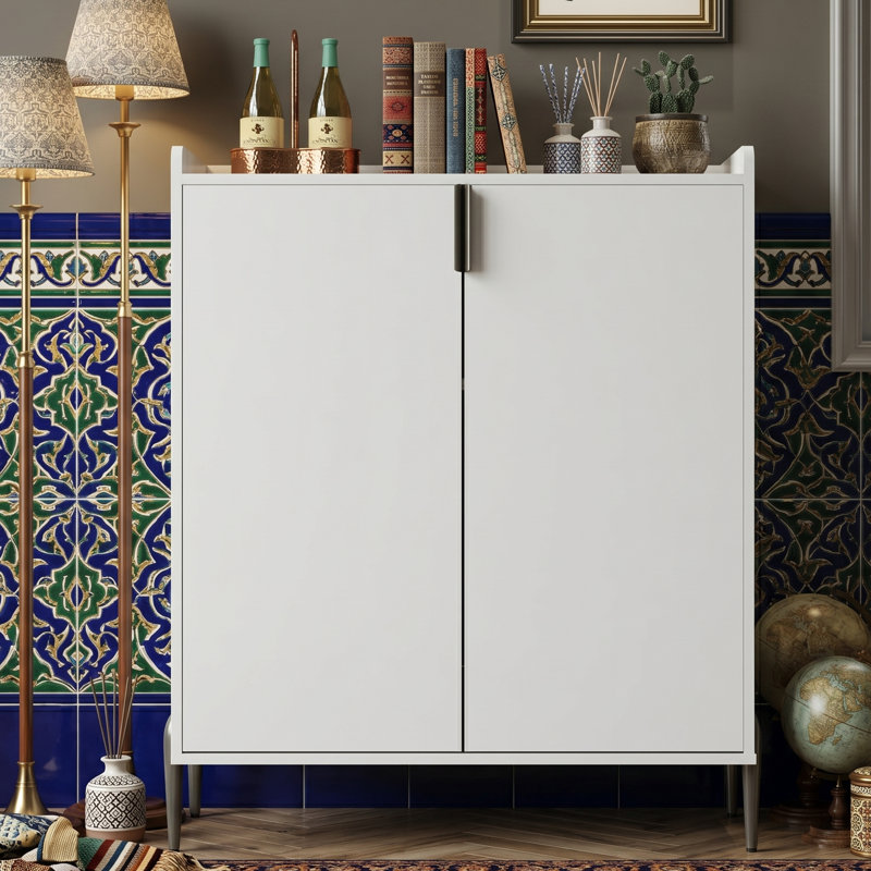Armoire à vin 32 "avec porte-bouteilles 12 bouteilles et 2 portes, Blanc